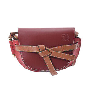 Loewe Gate Calfskin Shoulder Bag Red Bordeaux Brown